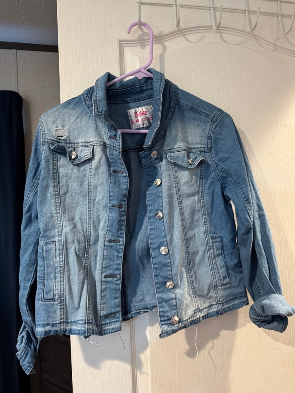 Justice Light Blue Distressed Denim Jacket